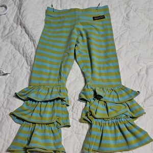 Matilda Jane Blue and Green Striped Ruffle Leggings